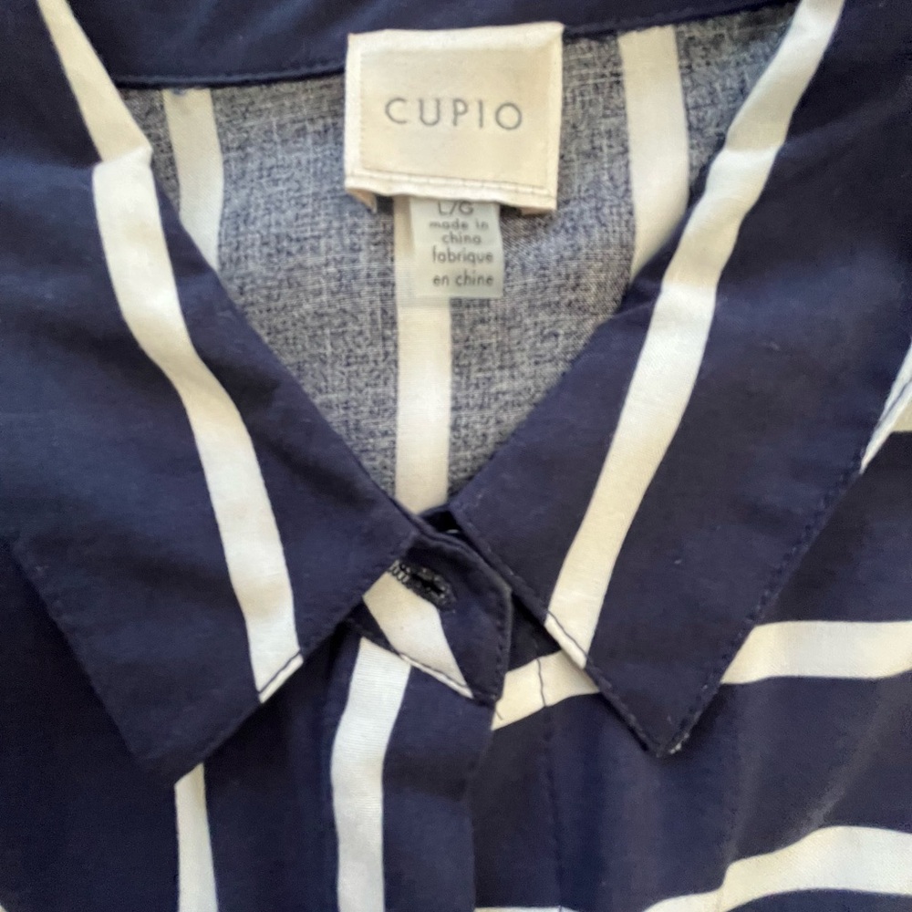 Cupio Navy and White Striped Button-Front Shirt - Picture 4 of 10